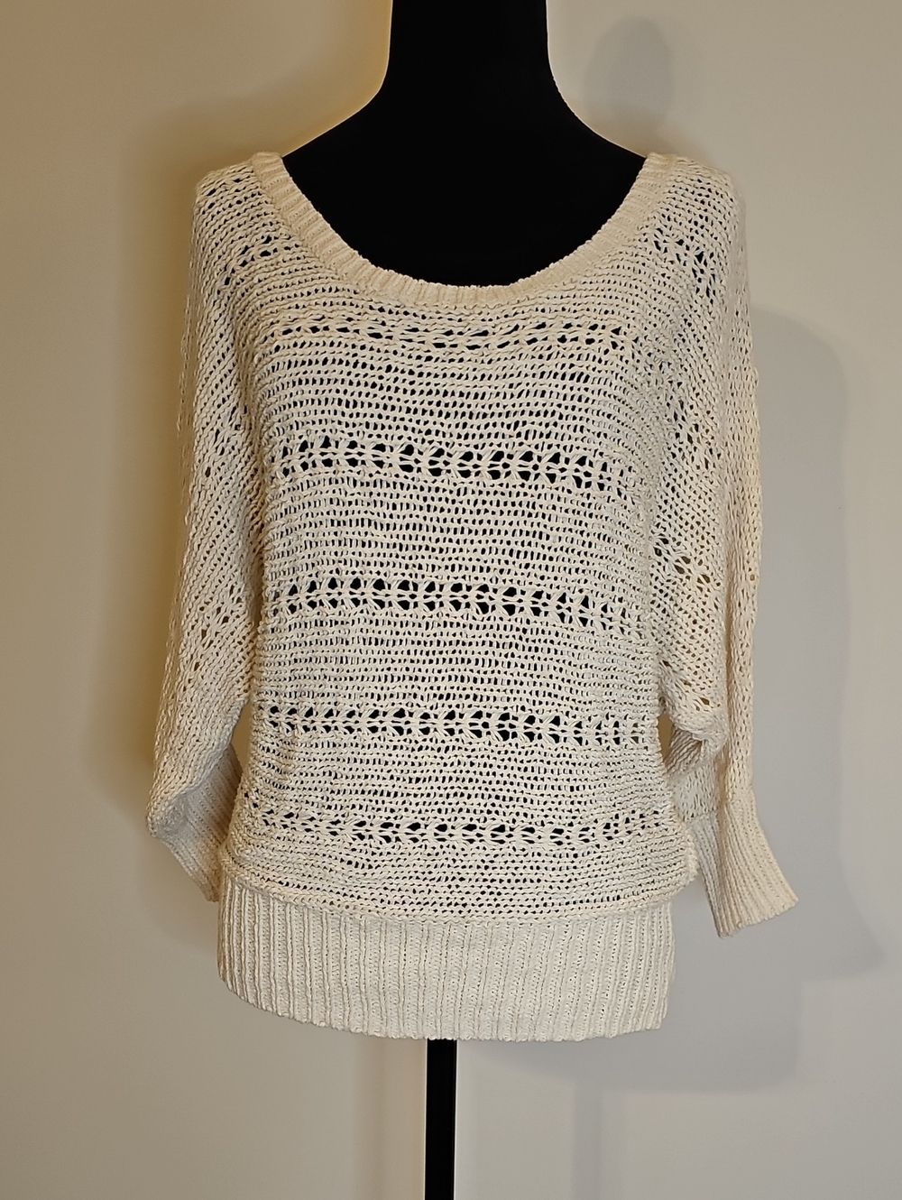 American Eagle Outfitters Cream Open-Knit Scoop Neck Sweater